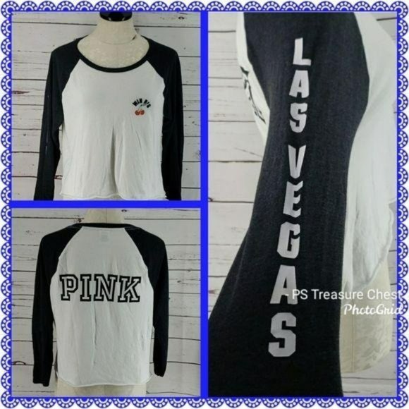 Victoria’s Secret PINK LAS VEGAS Black & White Raglan‎ Shirt Size Large - Picture 1 of 7